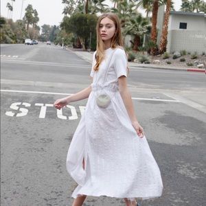 suspender skirt. White skirt